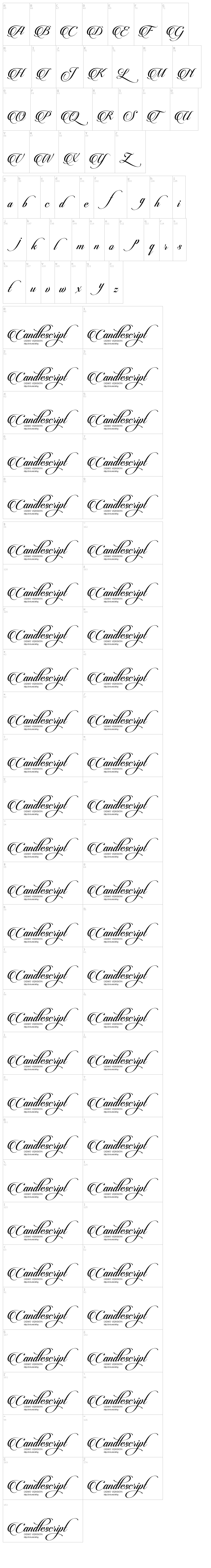 Candlescript font map